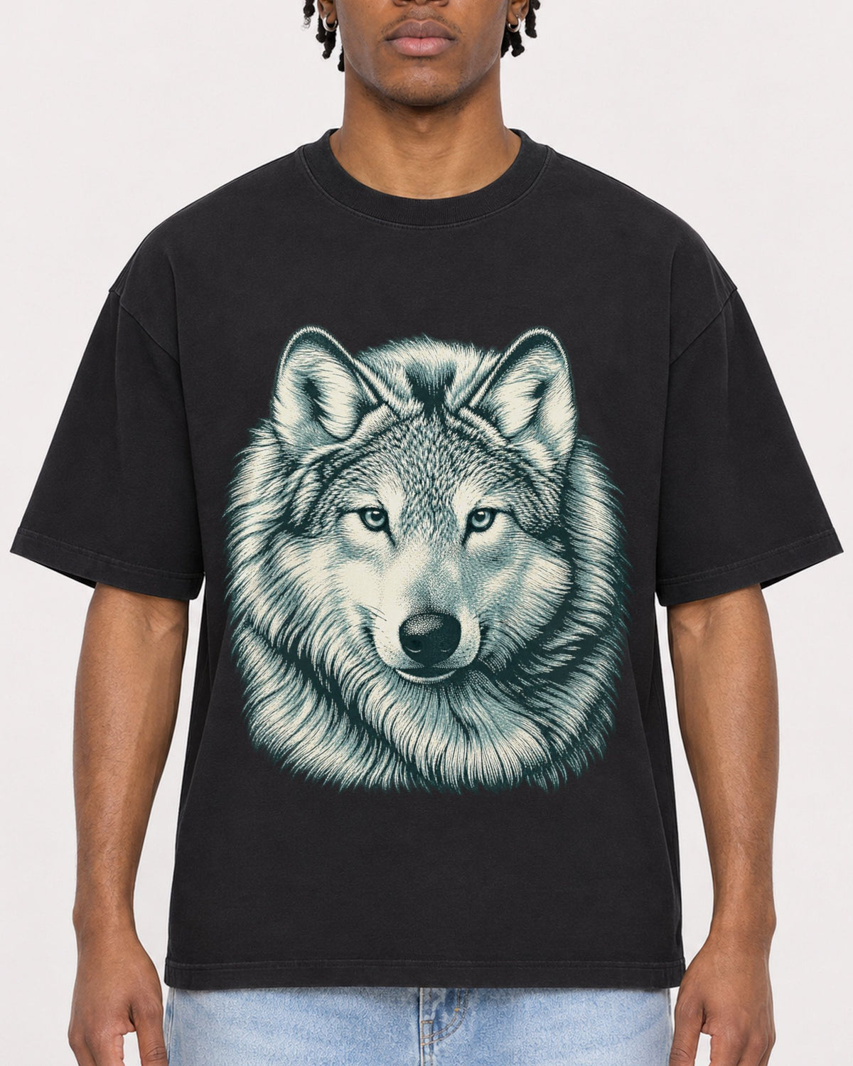 Mockup Boxy Heavyweight Tee Black male close-up 05