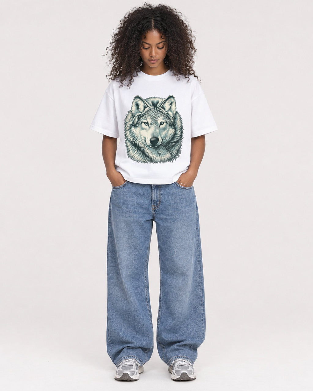 Mockup Boxy Heavyweight Tee White female full-body 05