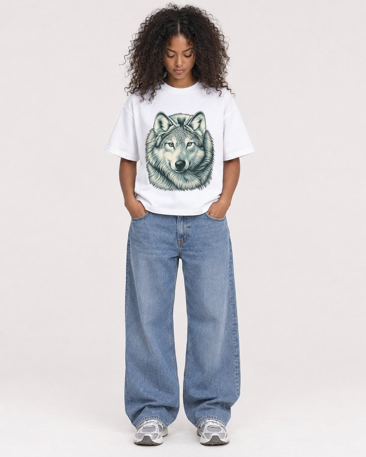 Mockup Boxy Heavyweight Tee White female full-body 05