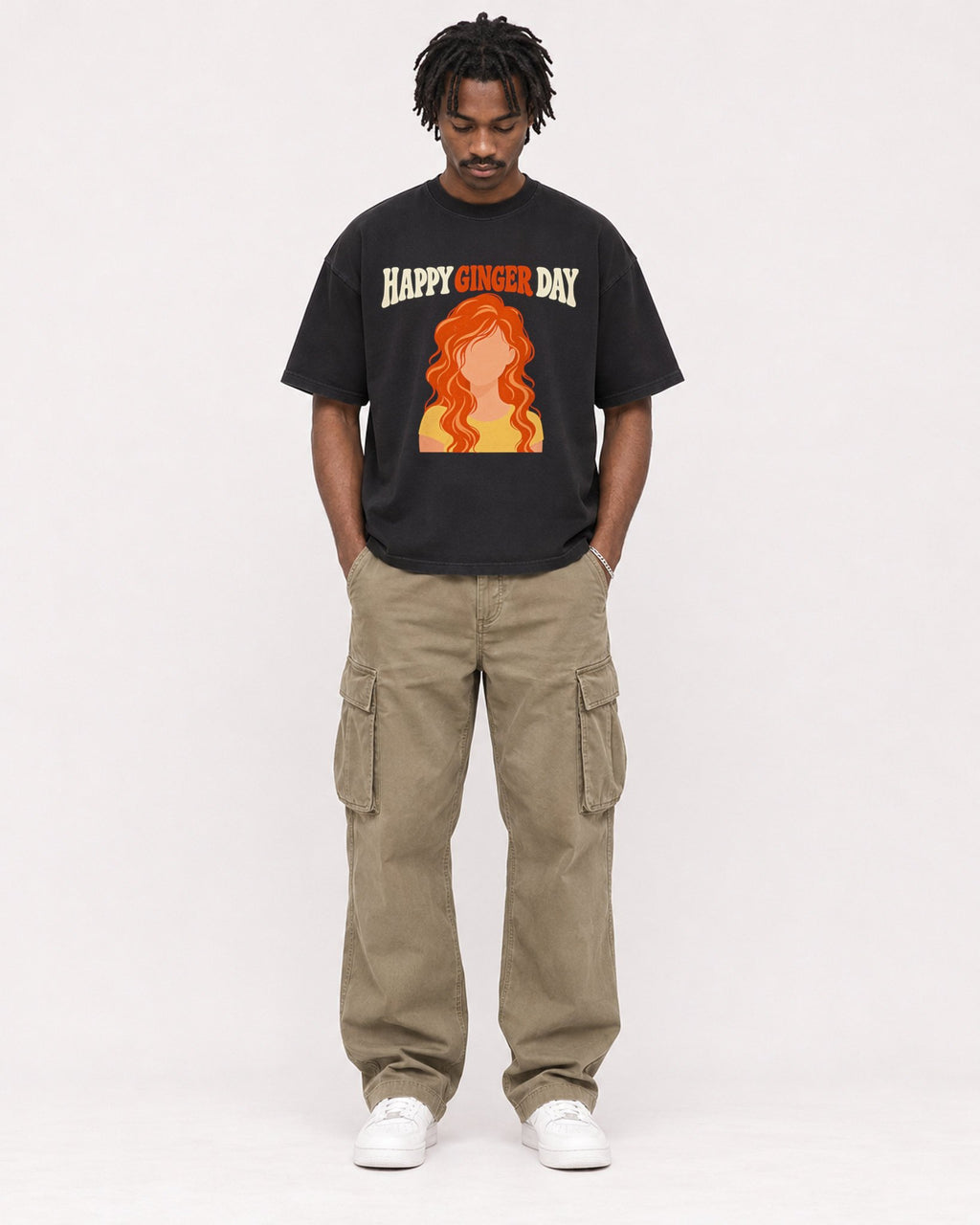 Mockup Boxy Heavyweight Tee Black male full-body 04