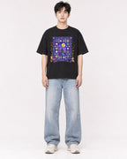 Mockup Boxy Heavyweight Tee Black male full-body 01