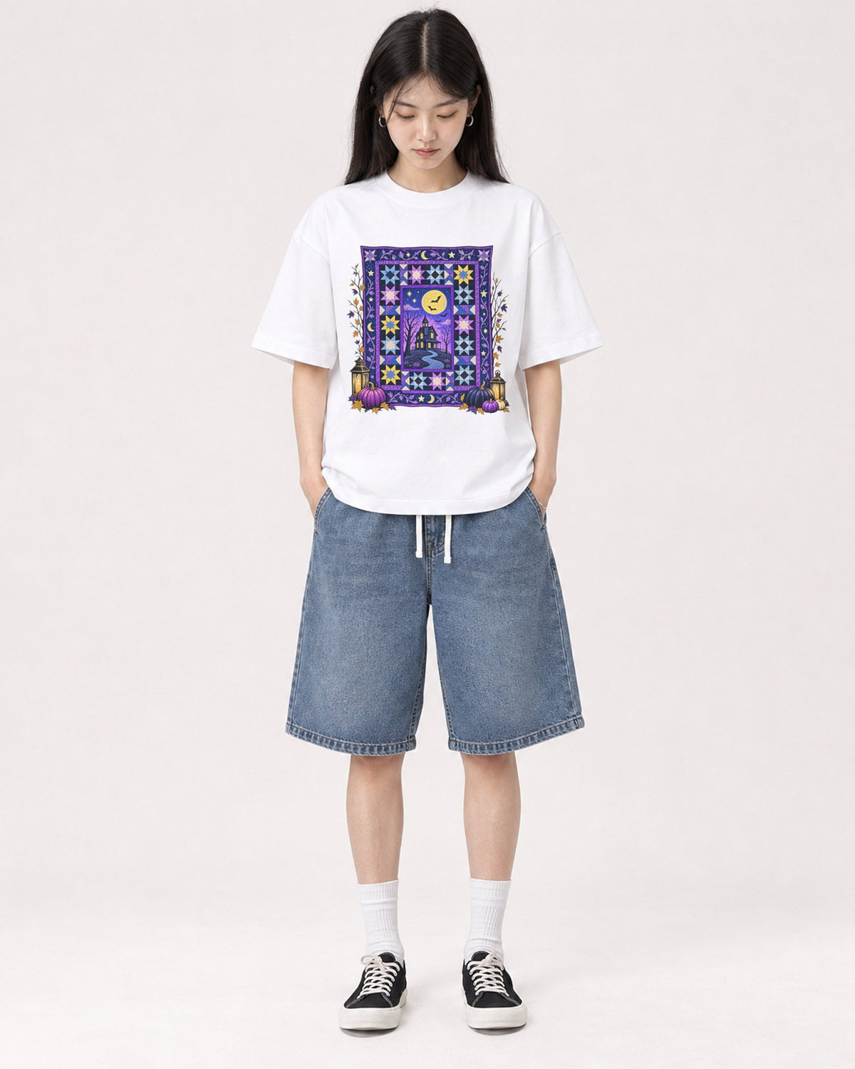Mockup Boxy Heavyweight Tee White female full-body 01
