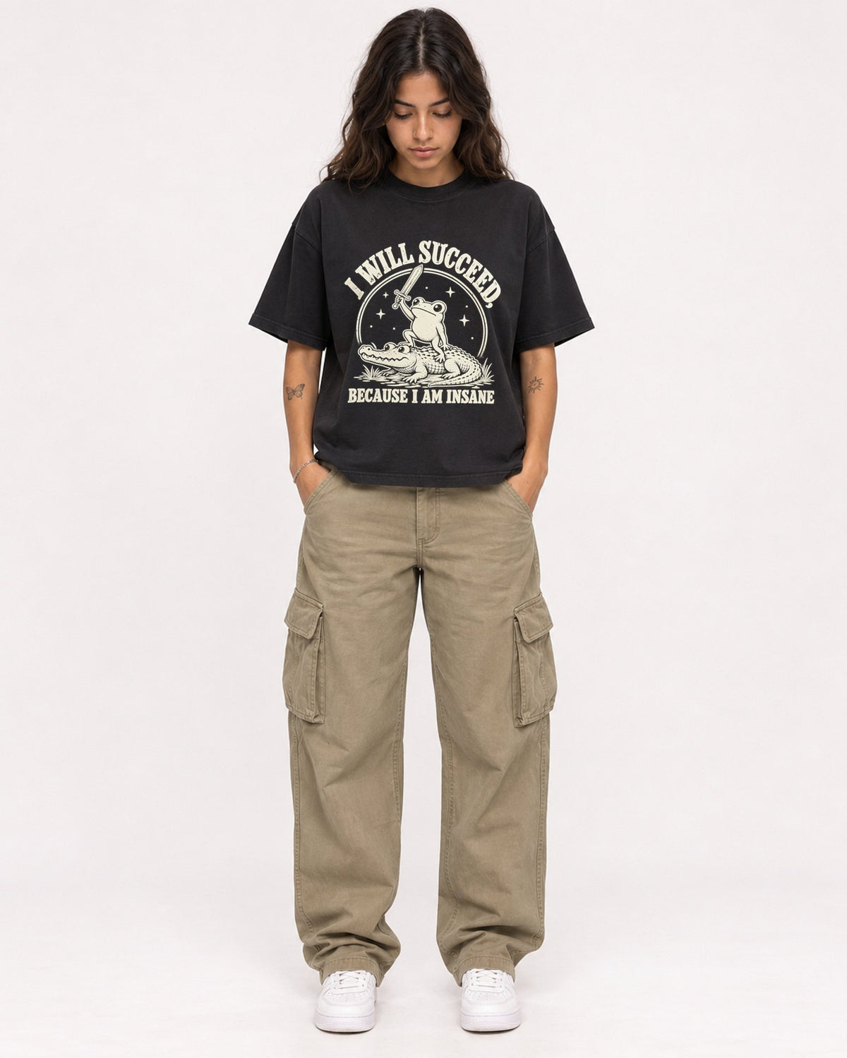 Mockup Boxy Heavyweight Tee Black female full-body 06