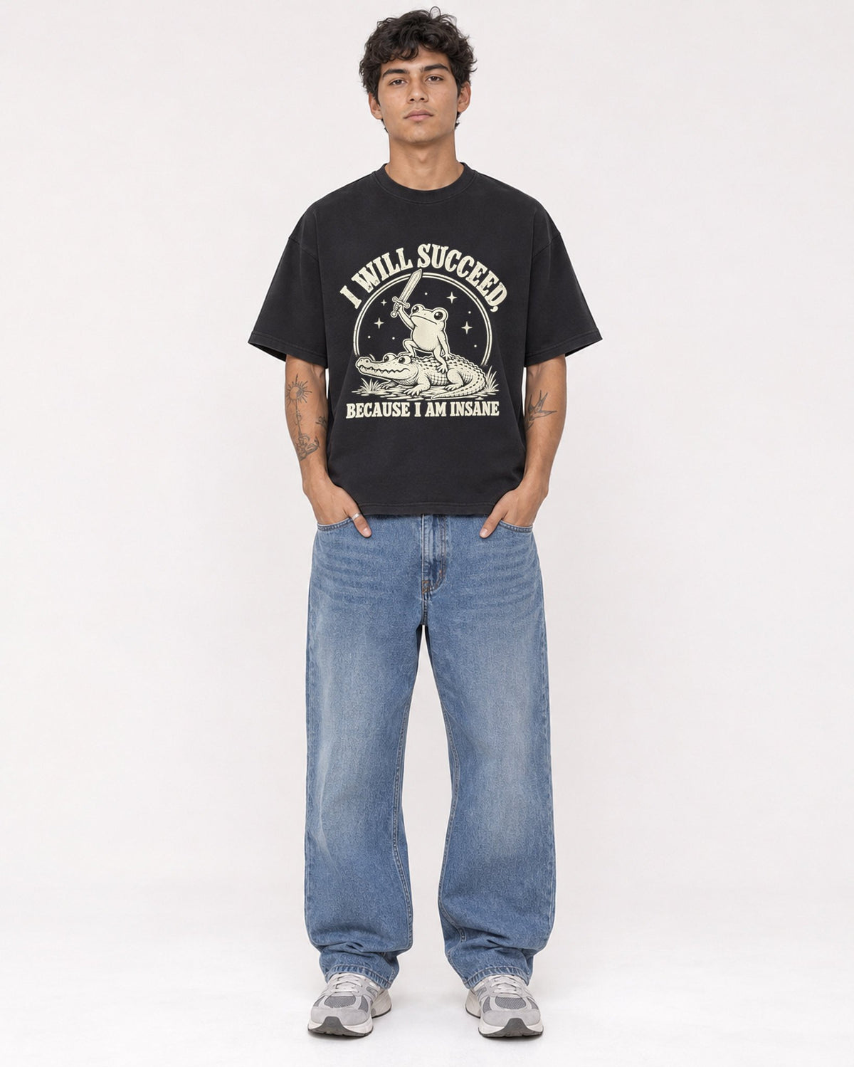 Mockup Boxy Heavyweight Tee Black male full-body 06