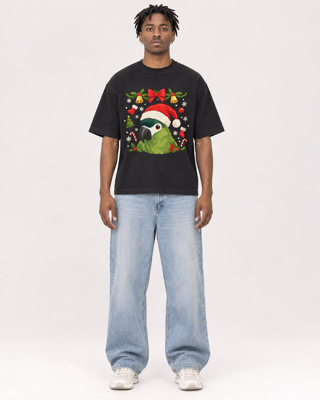 Mockup Boxy Heavyweight Tee Black male full-body 05