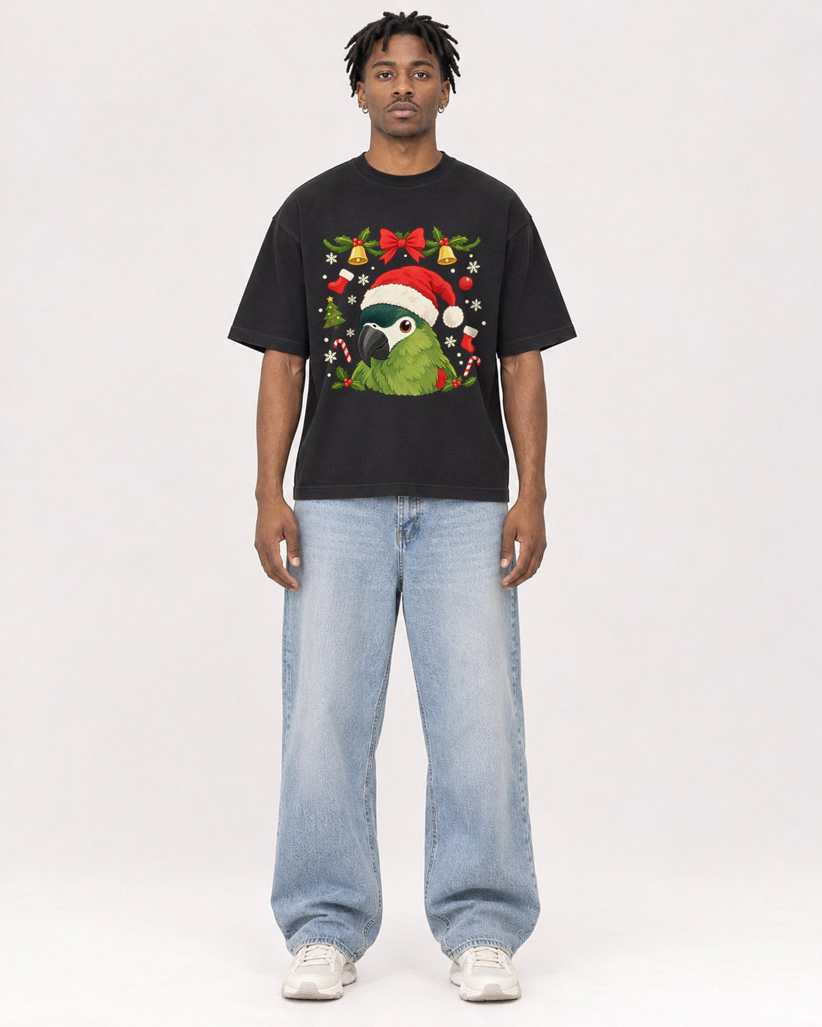 Mockup Boxy Heavyweight Tee Black male full-body 05