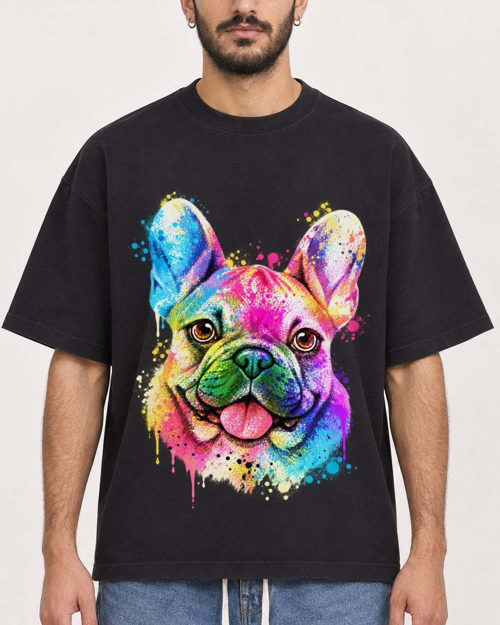 Mockup Boxy Heavyweight Tee Black male close-up 07