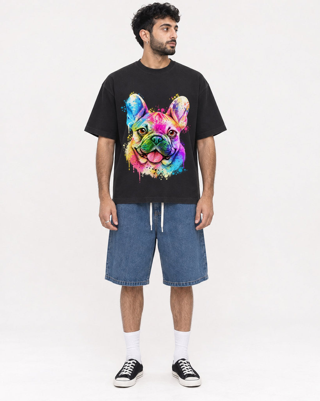 Mockup Boxy Heavyweight Tee Black male full-body 07