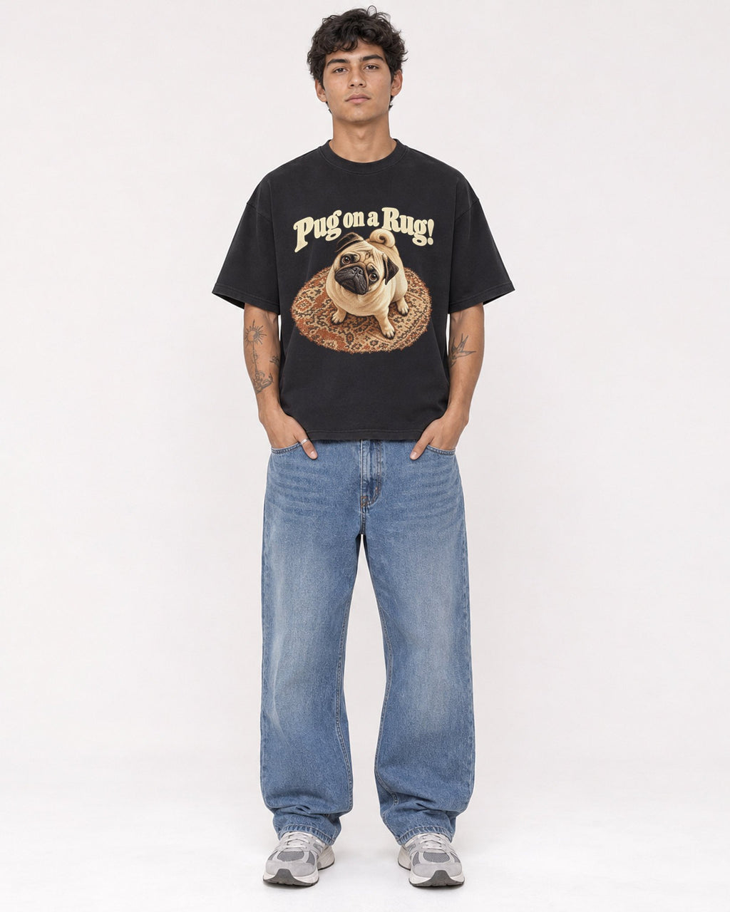 Mockup Boxy Heavyweight Tee Black male full-body 06