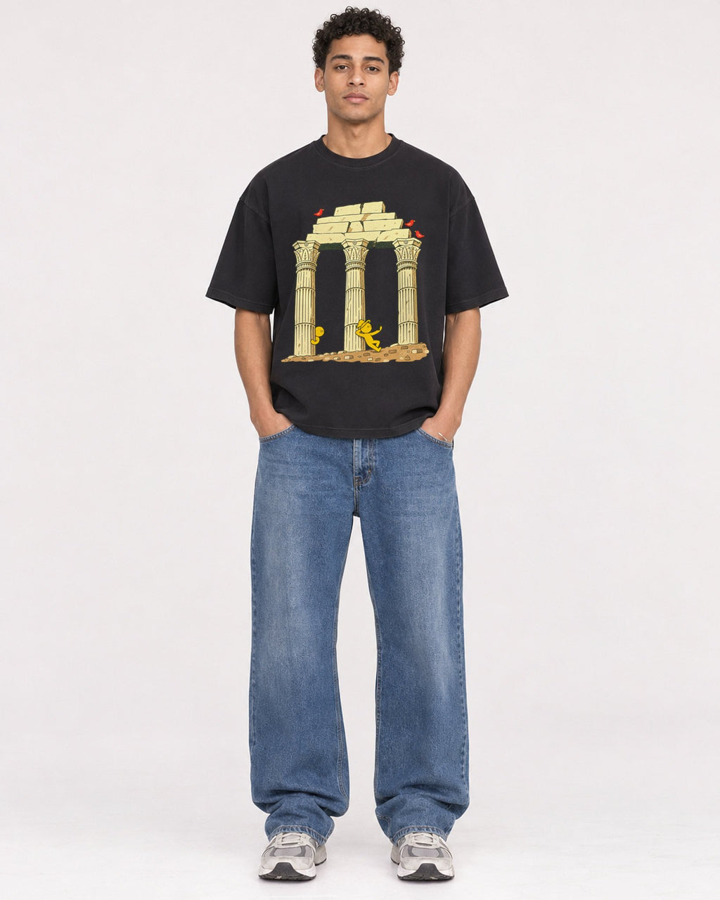 Mockup Boxy Heavyweight Tee Black male full-body 10