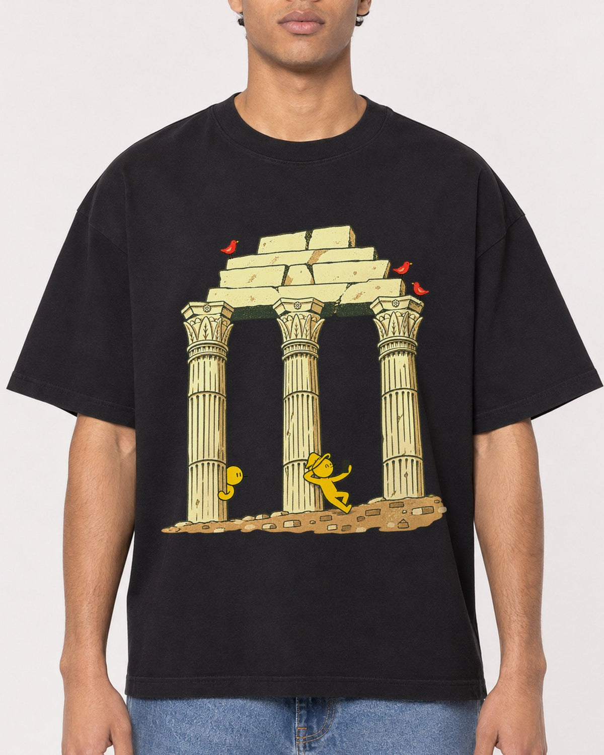 Mockup Boxy Heavyweight Tee Black male close-up 10