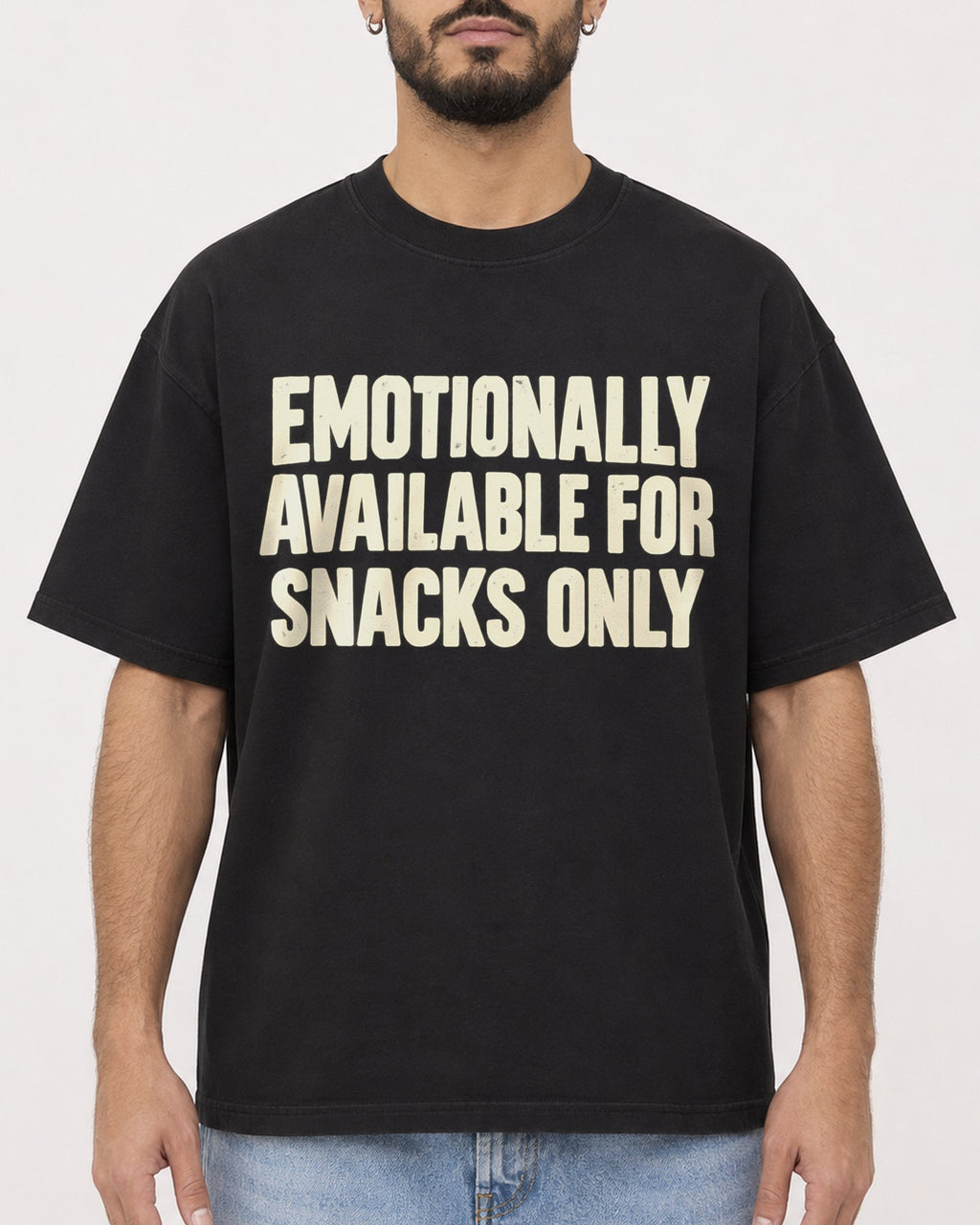 Mockup Boxy Heavyweight Tee Black male close-up 37