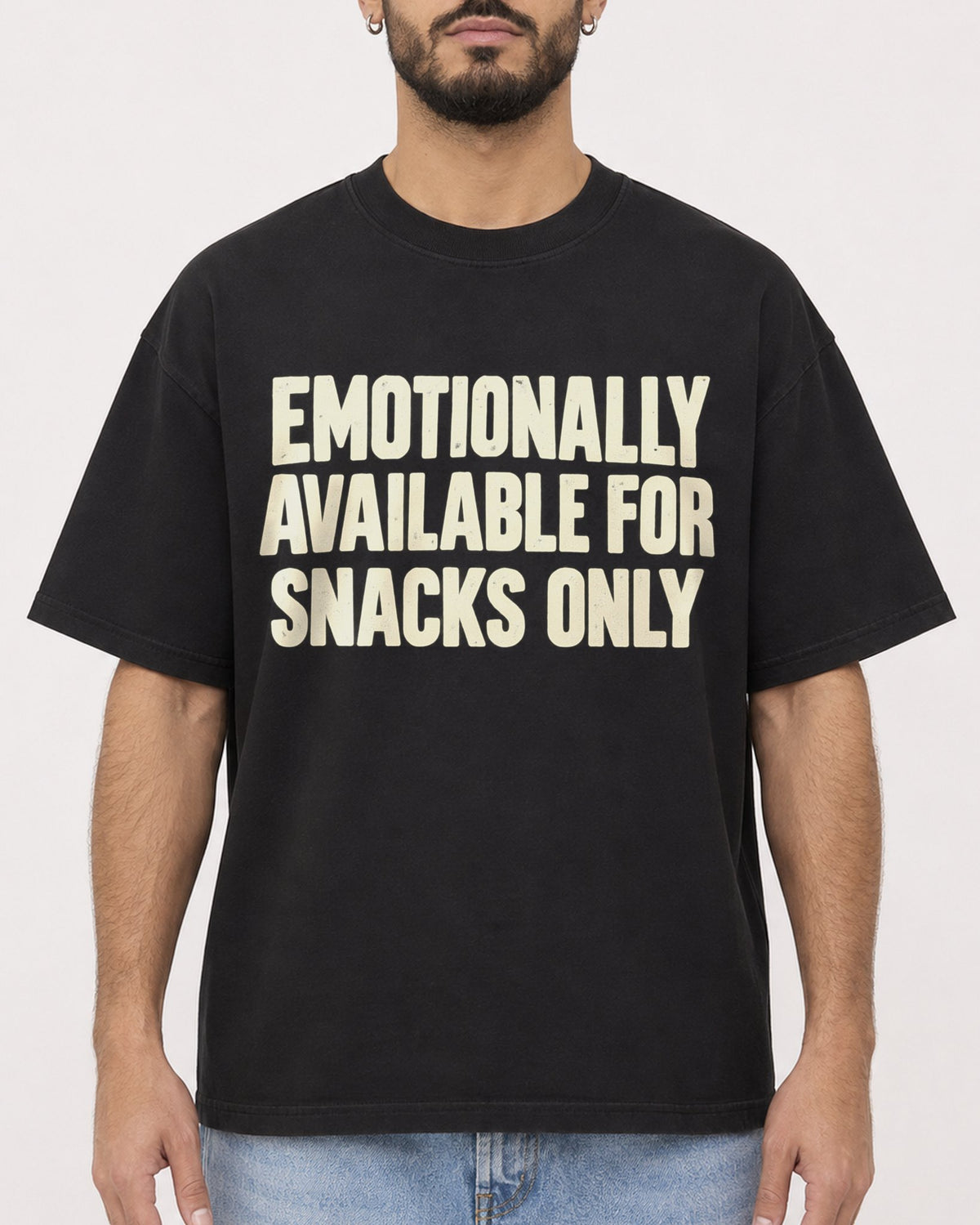 Mockup Boxy Heavyweight Tee Black male close-up 37