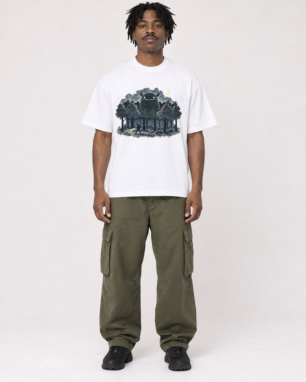 Mockup Boxy Heavyweight Tee White male full-body 04