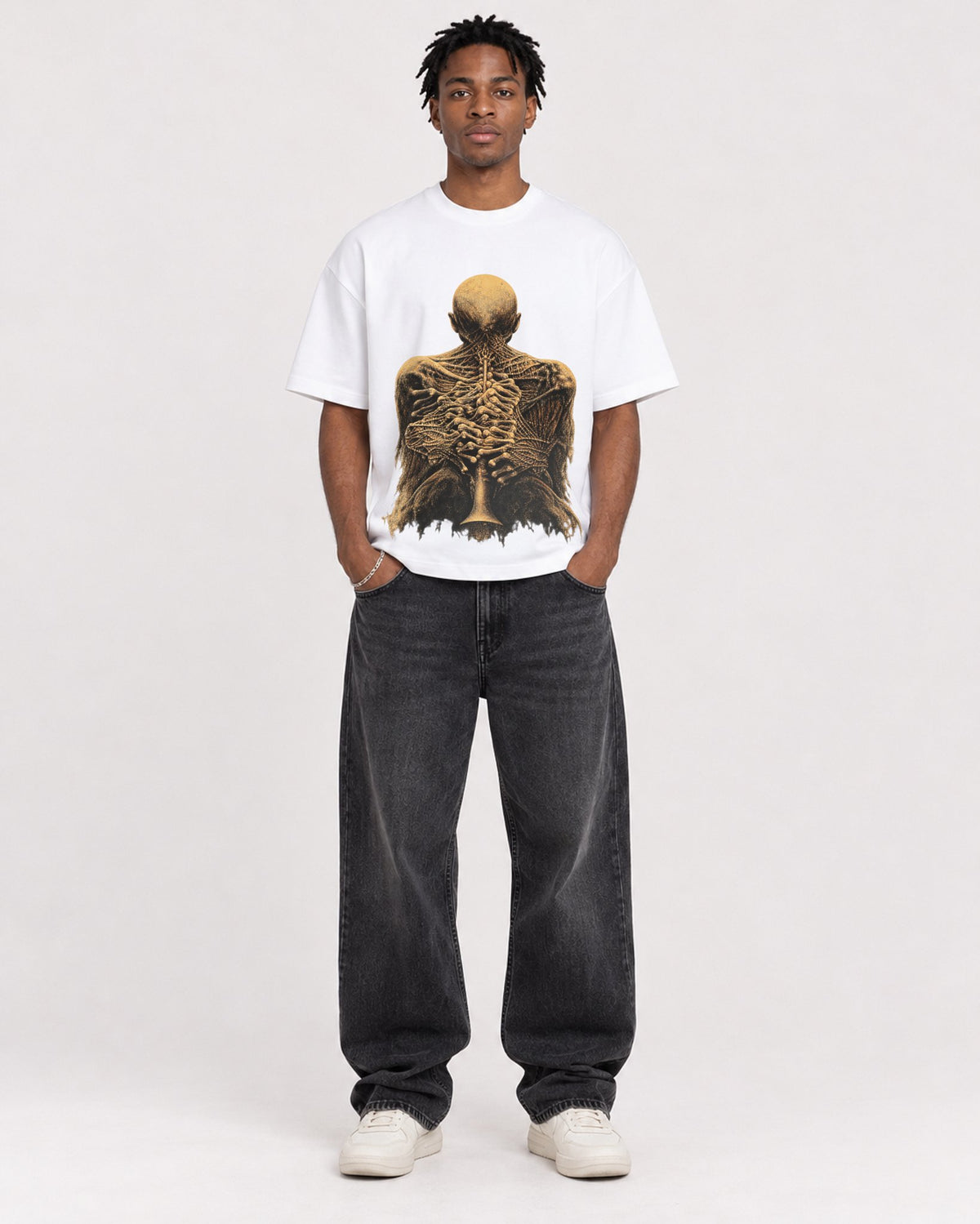Mockup Boxy Heavyweight Tee White male full-body 05