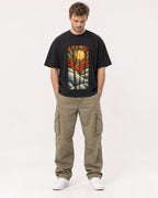 Mockup Boxy Heavyweight Tee Black male full-body 08