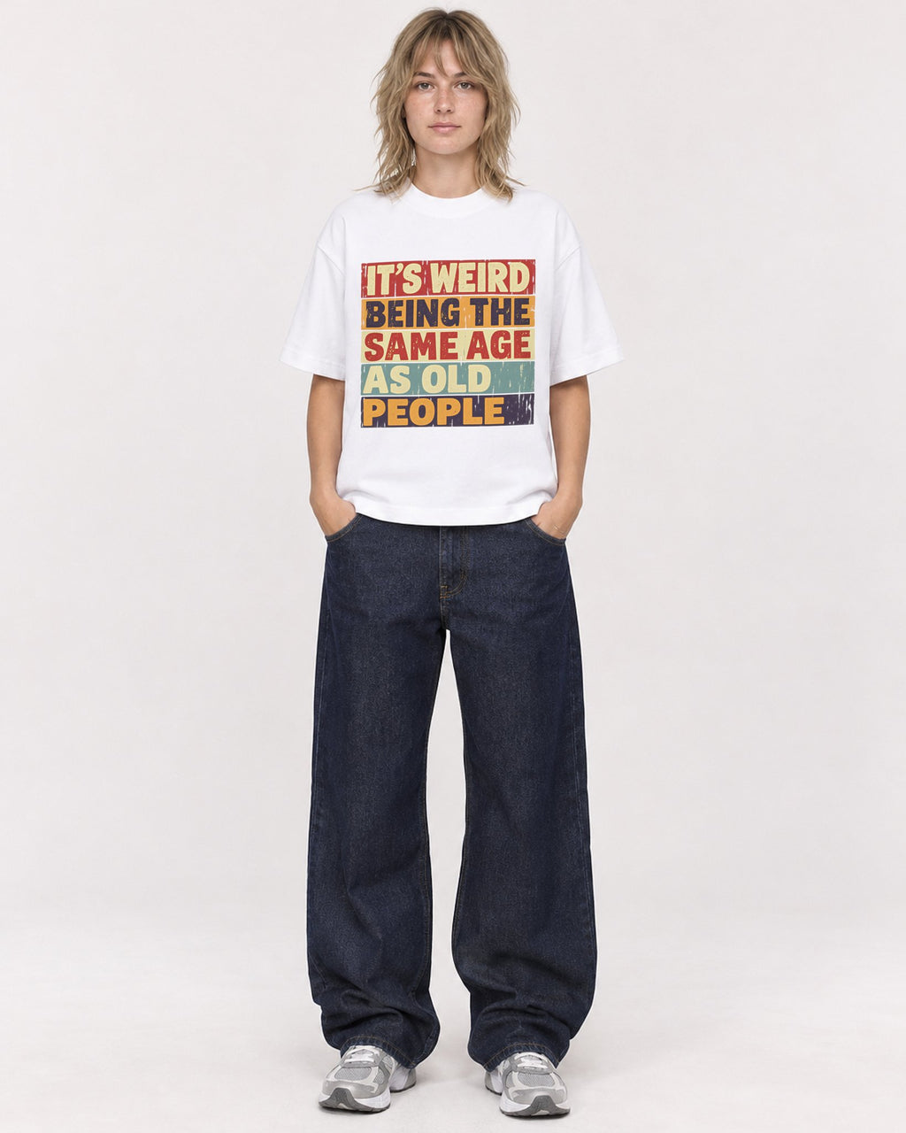Mockup Boxy Heavyweight Tee White female full-body 19