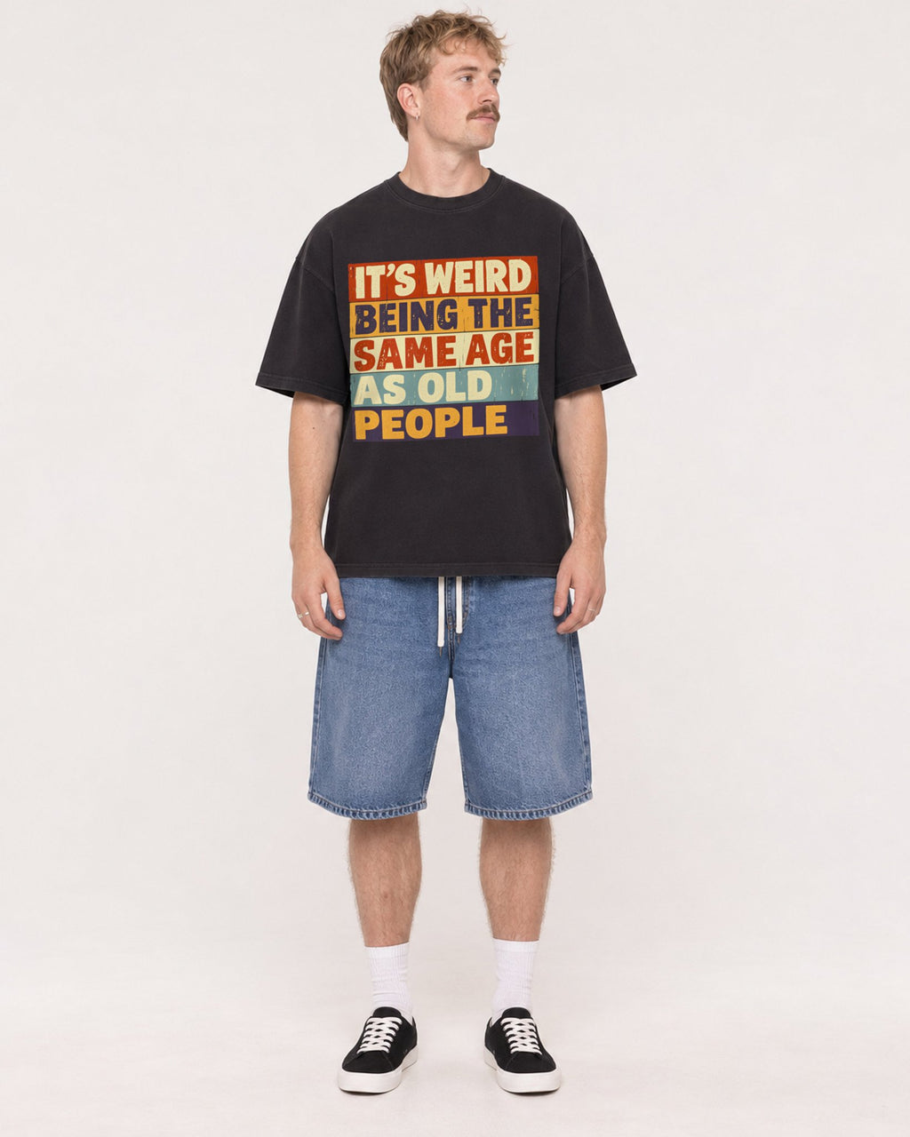 Mockup Boxy Heavyweight Tee Black male full-body 19