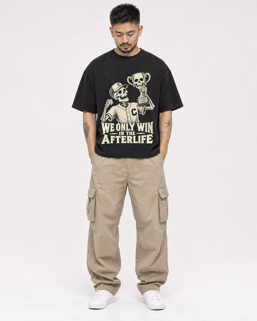 Mockup Boxy Heavyweight Tee Black male full-body 12