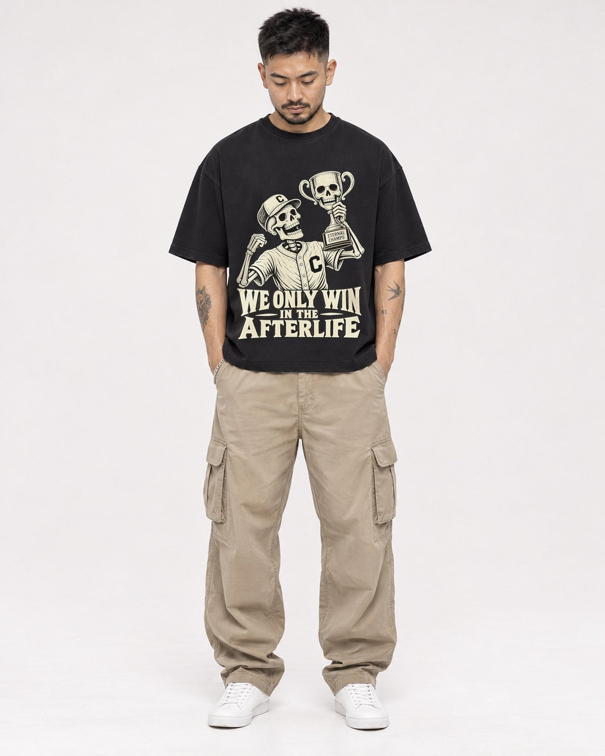 Mockup Boxy Heavyweight Tee Black male full-body 12