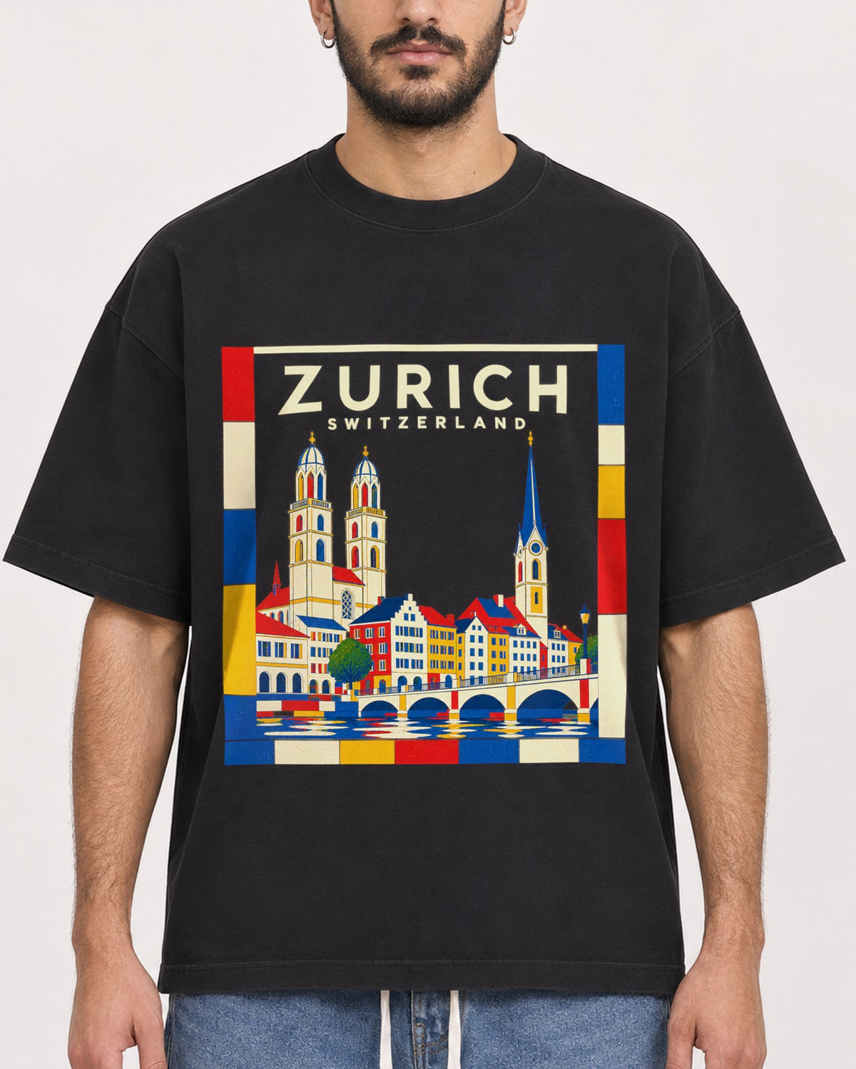 Mockup Boxy Heavyweight Tee Black male close-up 07