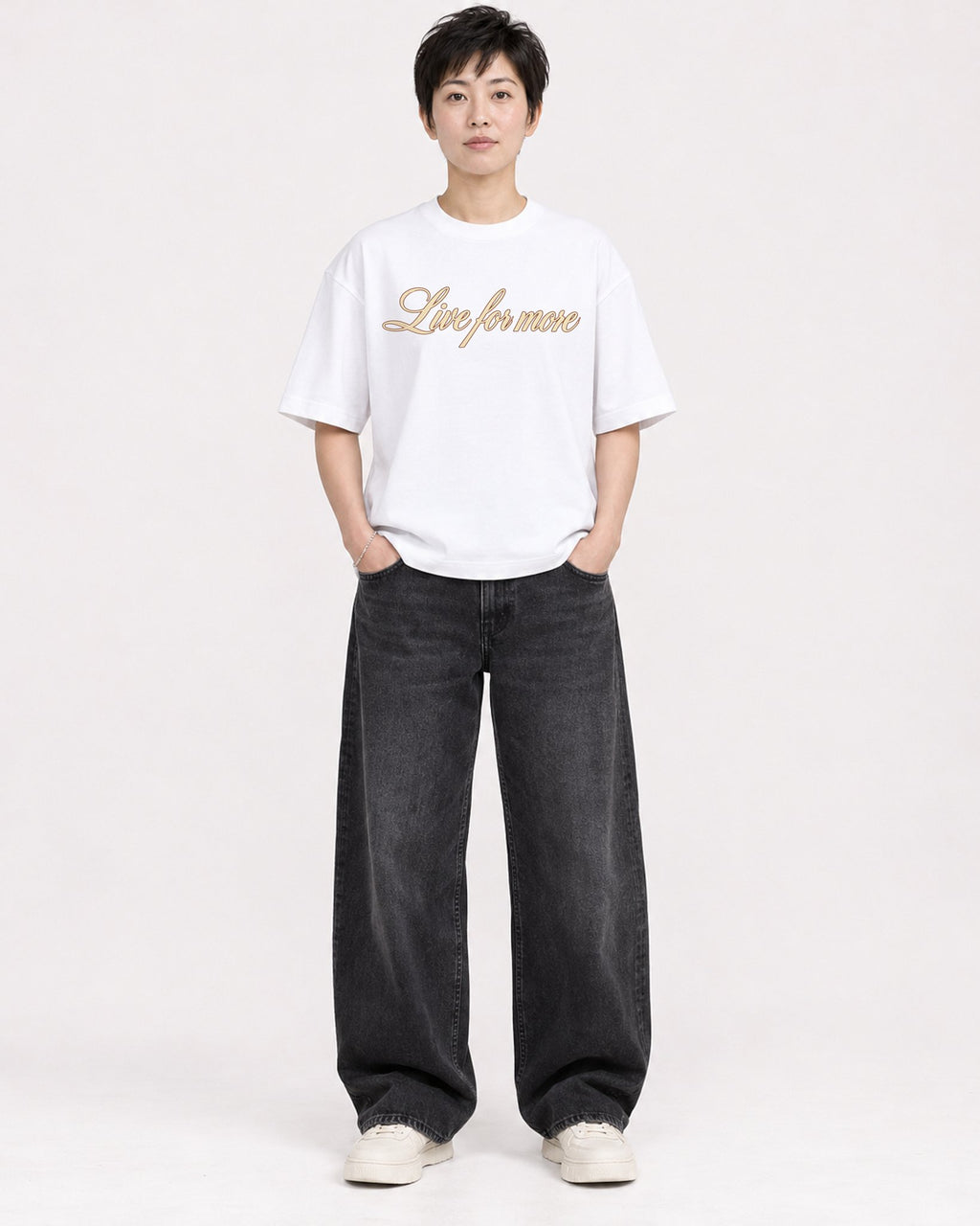 Mockup Boxy Heavyweight Tee White female full-body 23