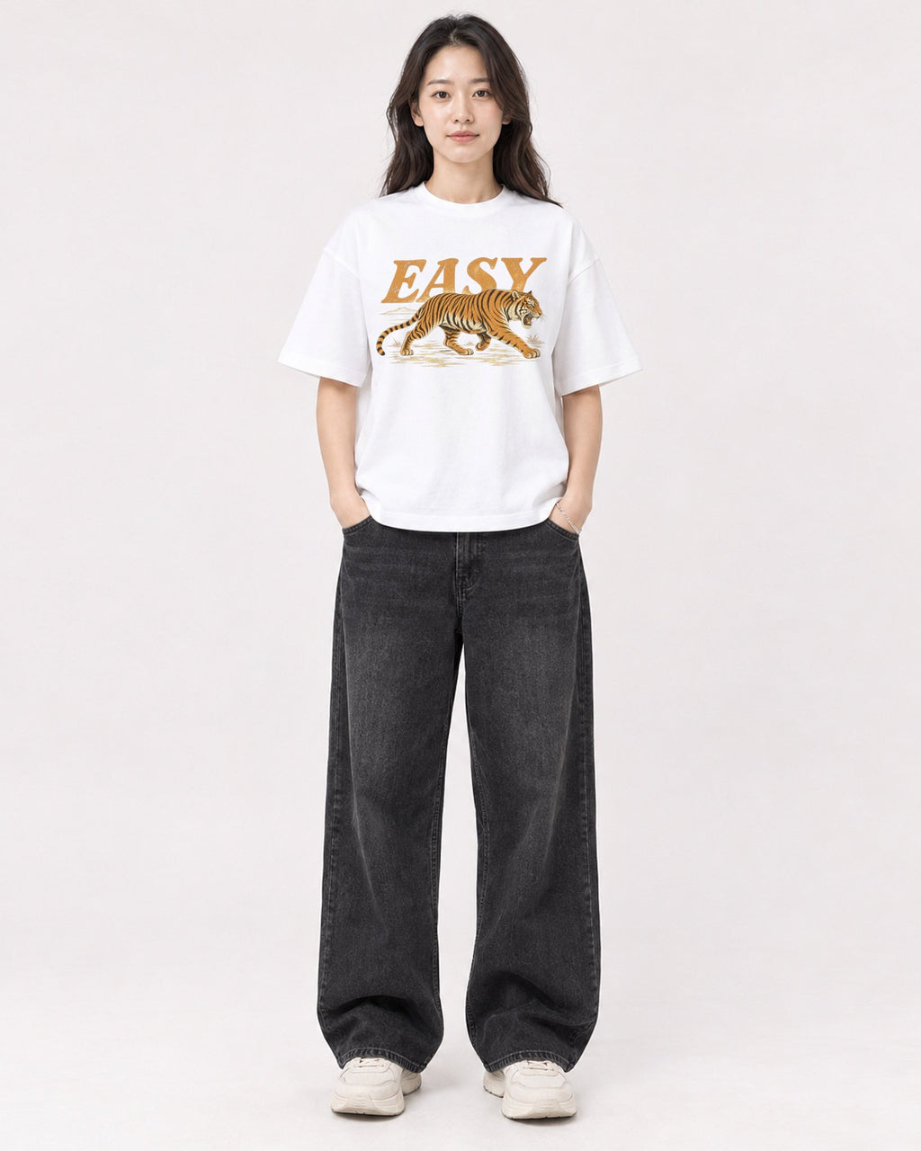 Mockup Boxy Heavyweight Tee White female full-body 03
