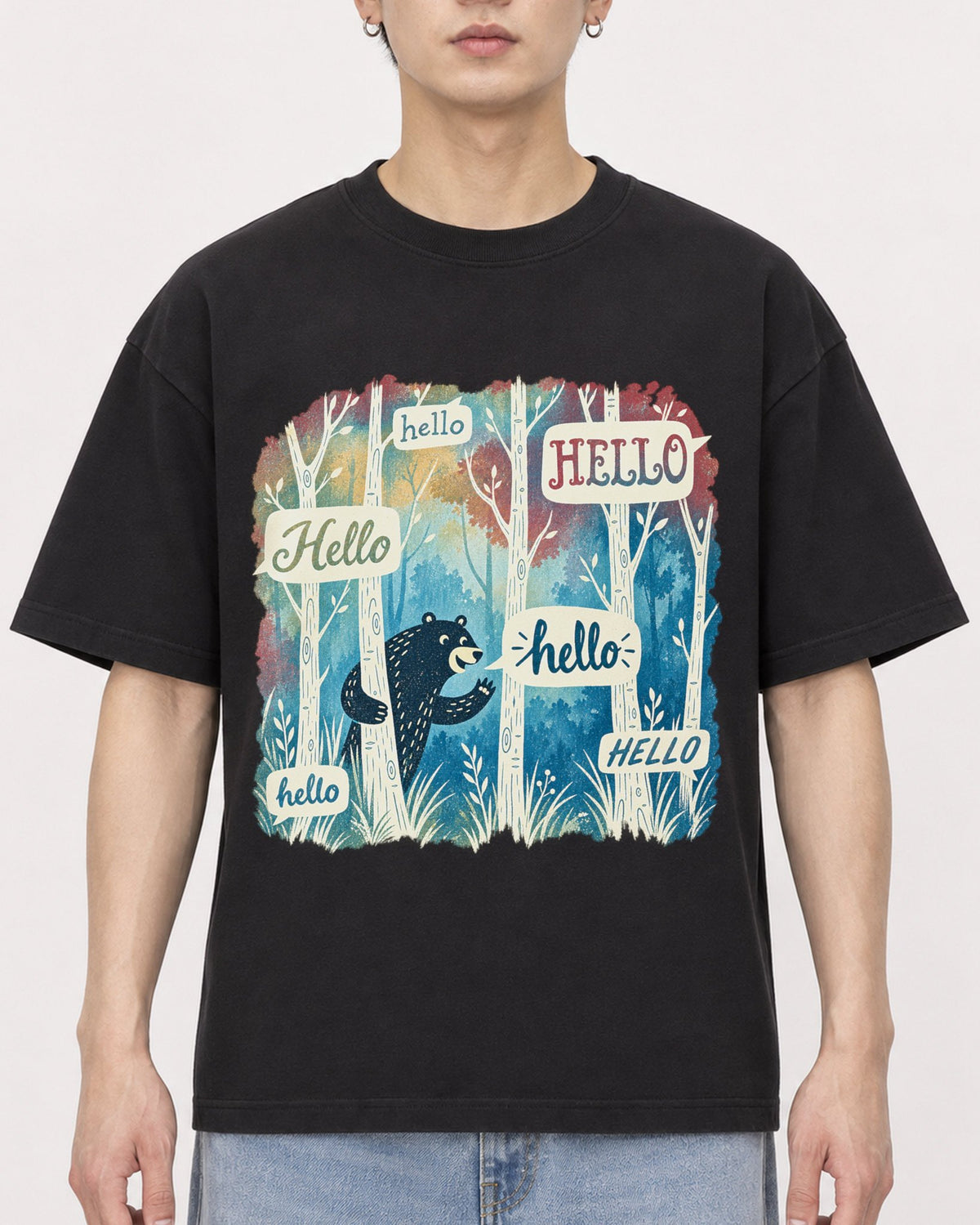 Mockup Boxy Heavyweight Tee Black male close-up 01