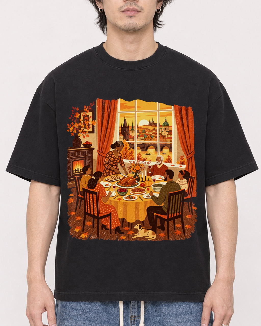 Mockup Boxy Heavyweight Tee Black male close-up 03