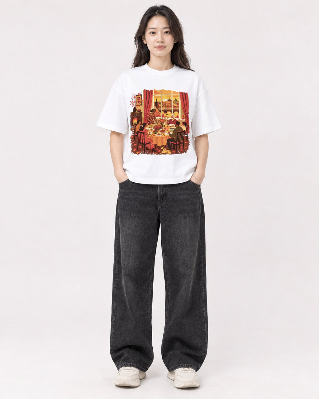 Mockup Boxy Heavyweight Tee White female full-body 03