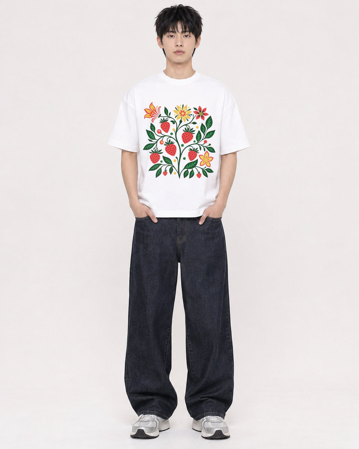 Mockup Boxy Heavyweight Tee White male full-body 01