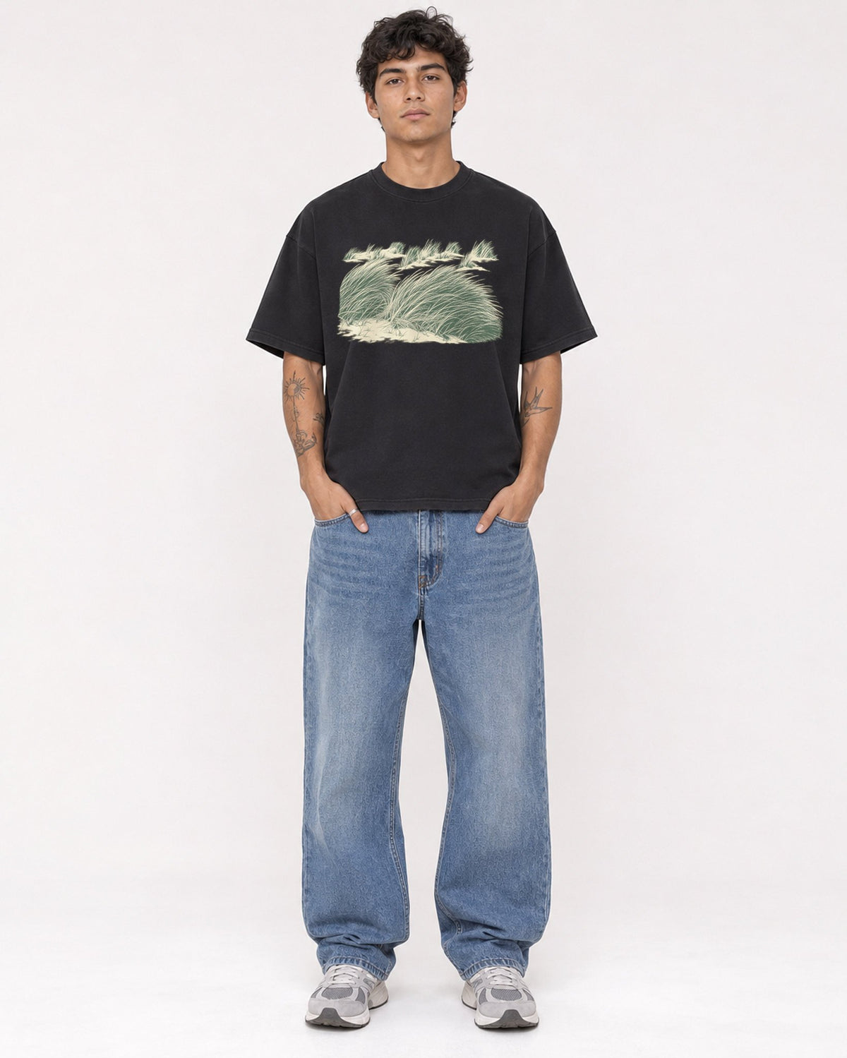 Mockup Boxy Heavyweight Tee Black male full-body 06