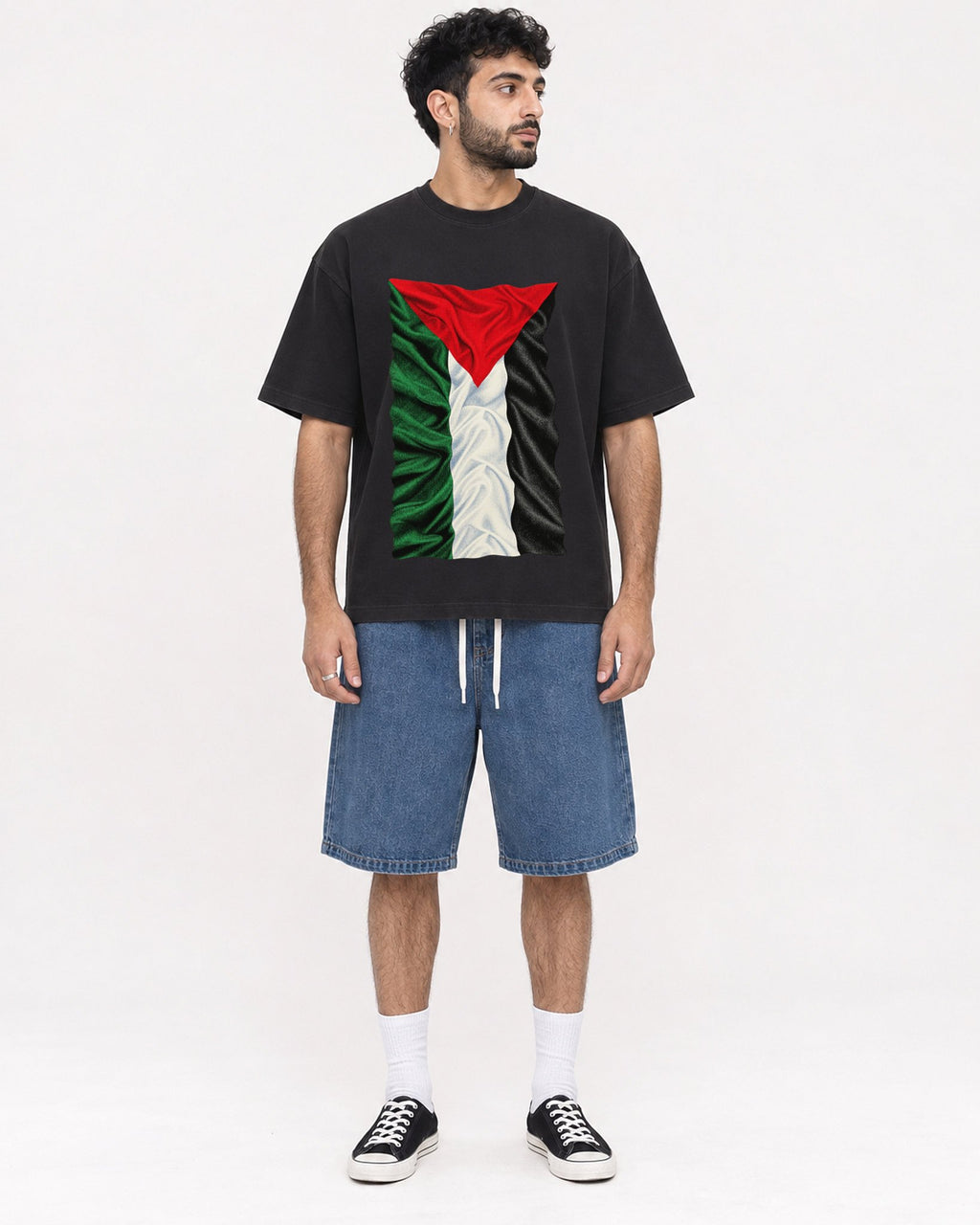 Mockup Boxy Heavyweight Tee Black male full-body 07