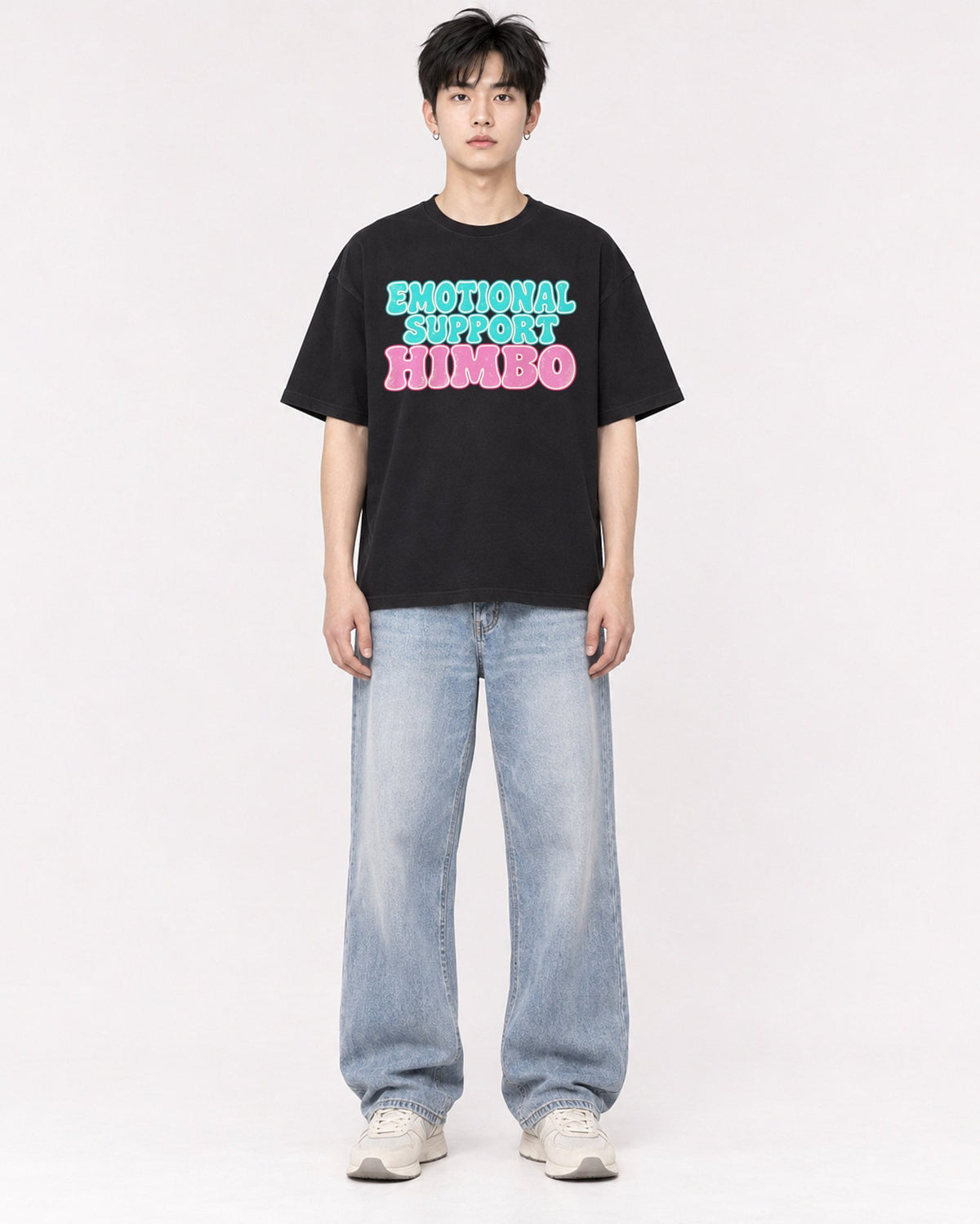 Mockup Boxy Heavyweight Tee Black male full-body 01