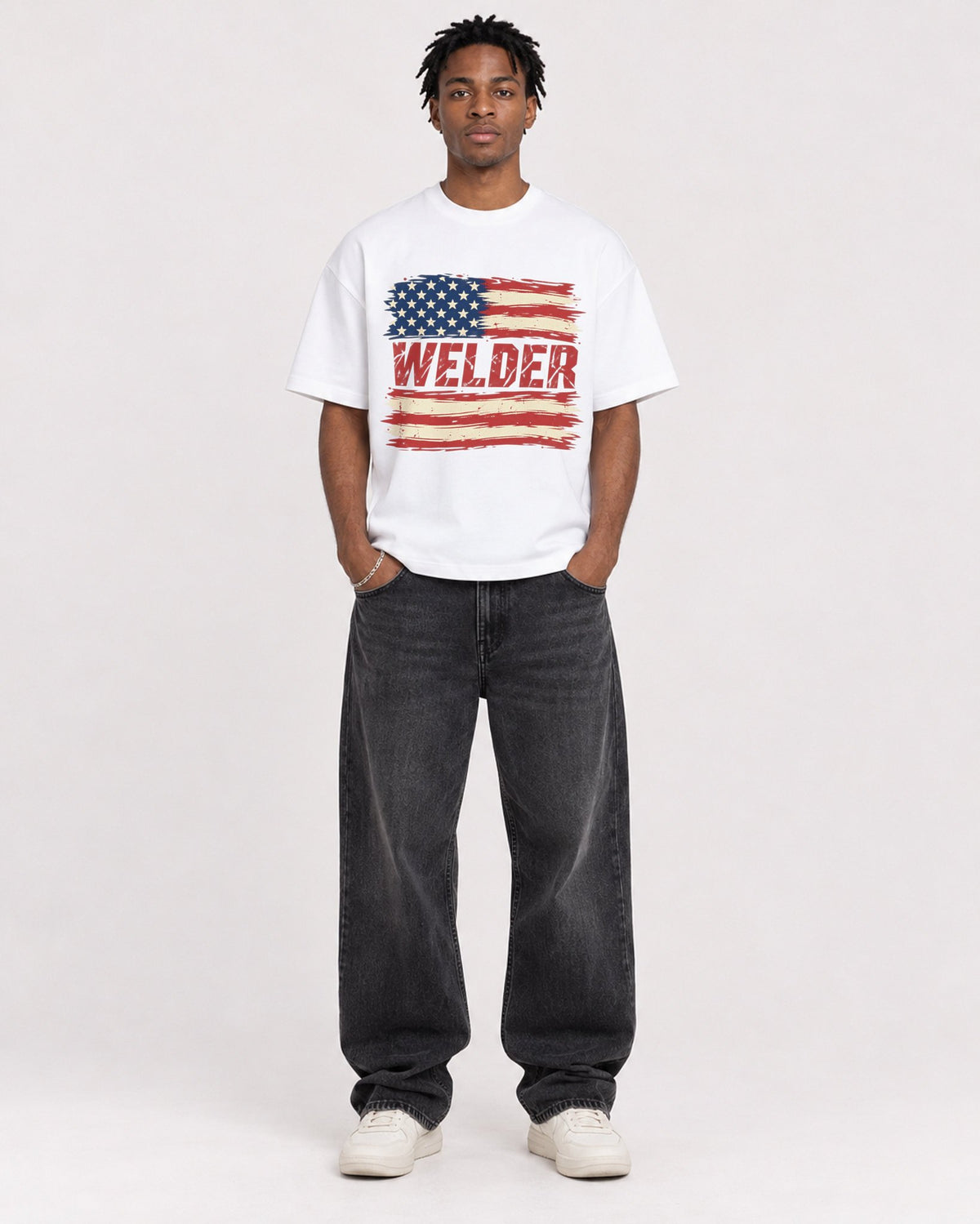 Mockup Boxy Heavyweight Tee White male full-body 05