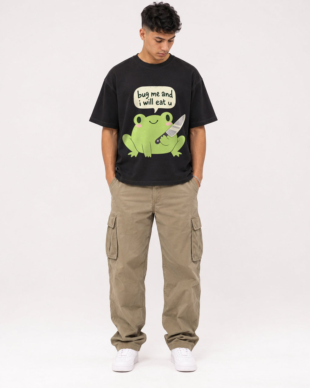Mockup Boxy Heavyweight Tee Black male full-body 16