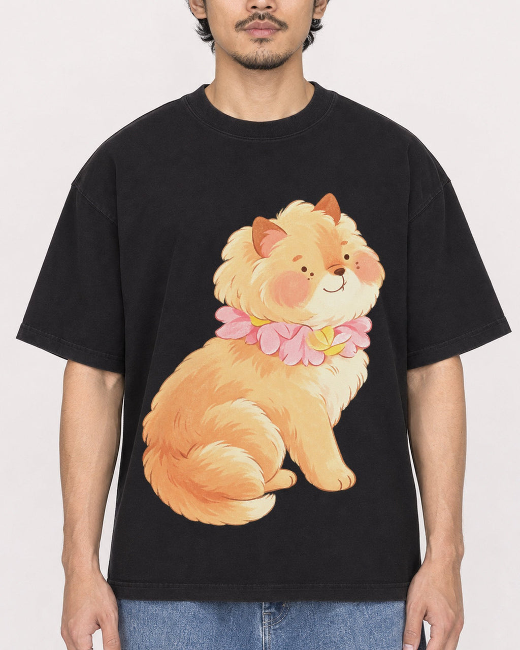 Mockup Boxy Heavyweight Tee Black male close-up 02