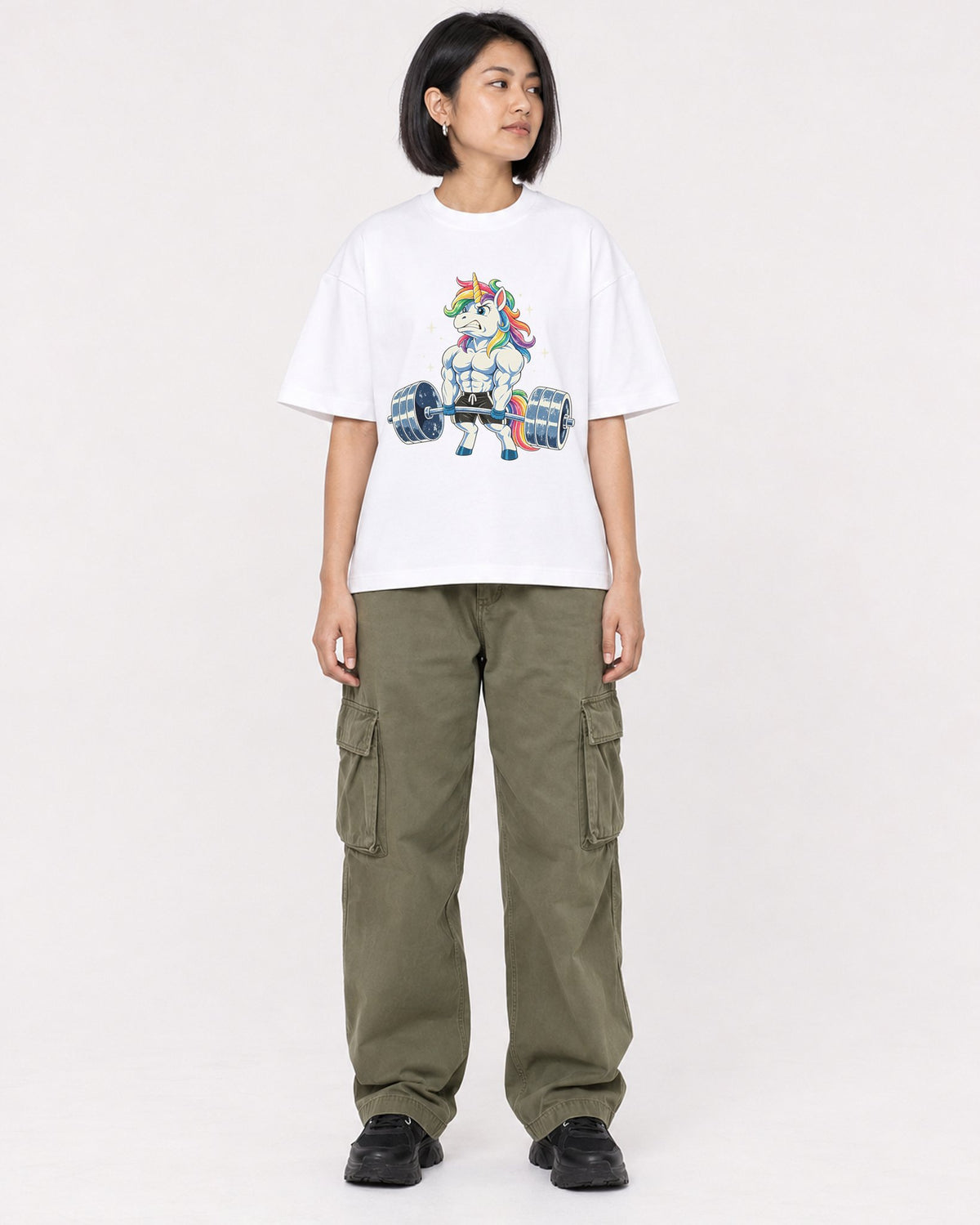 Mockup Boxy Heavyweight Tee White female full-body 32
