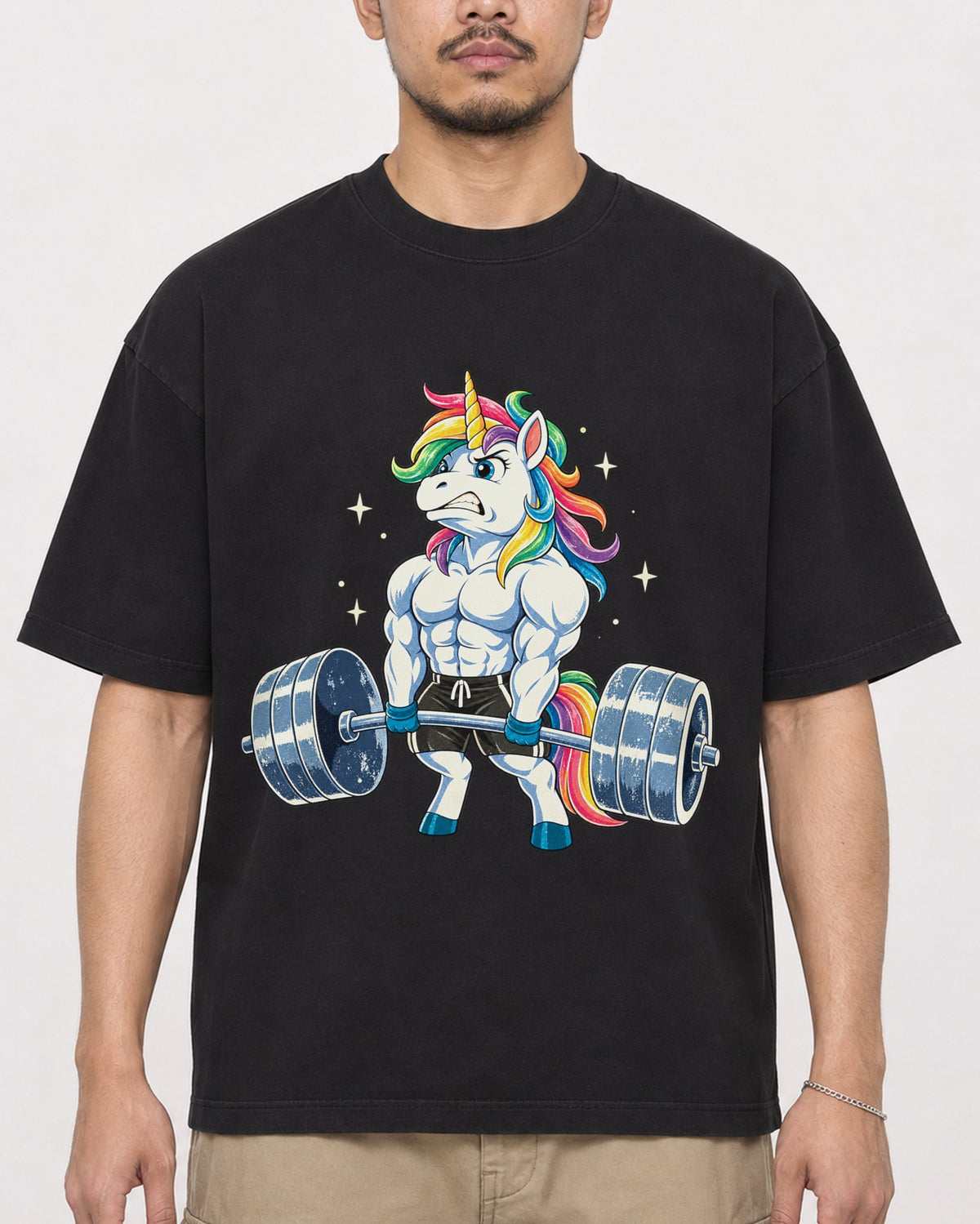 Mockup Boxy Heavyweight Tee Black male close-up 32