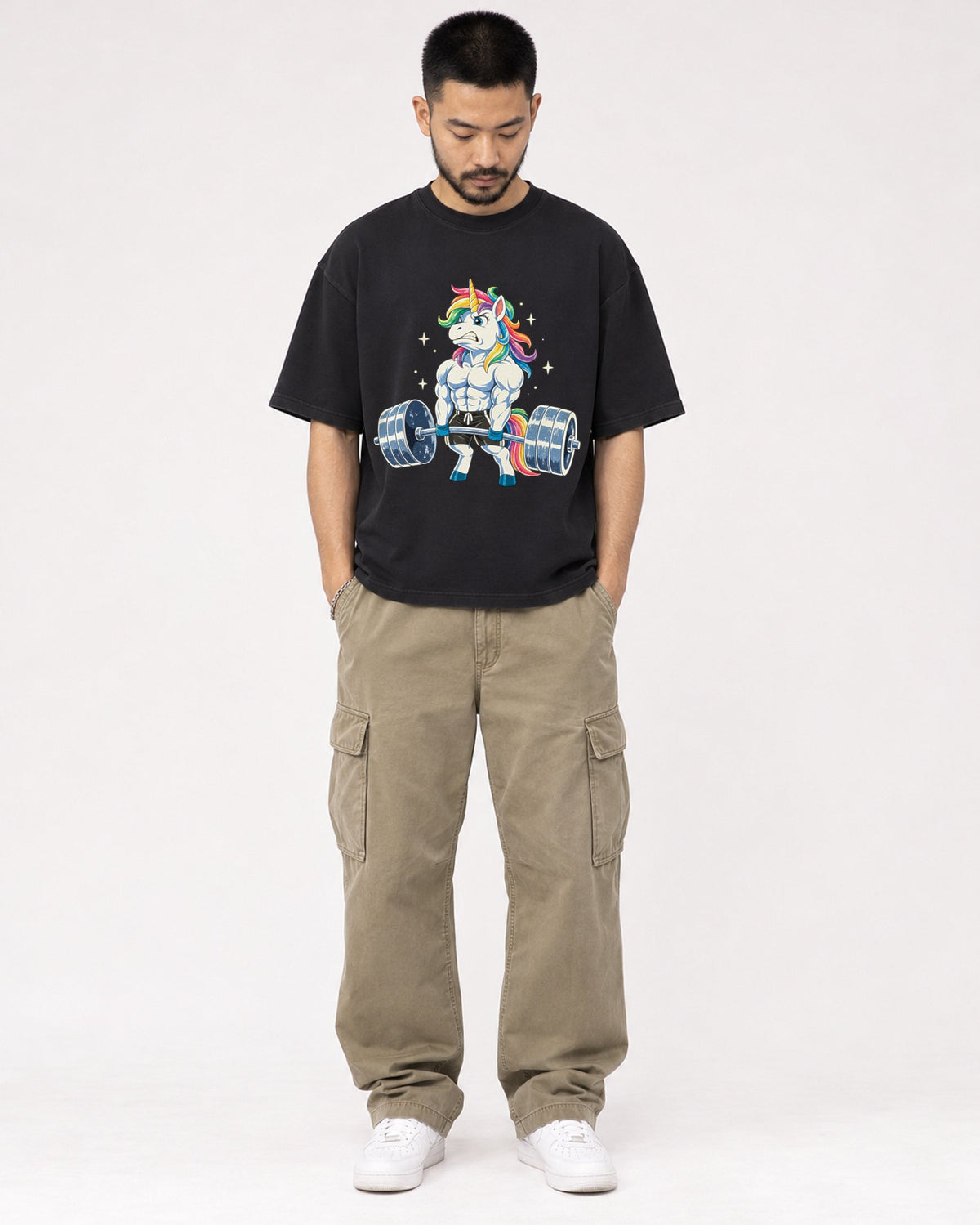 Mockup Boxy Heavyweight Tee Black male full-body 32
