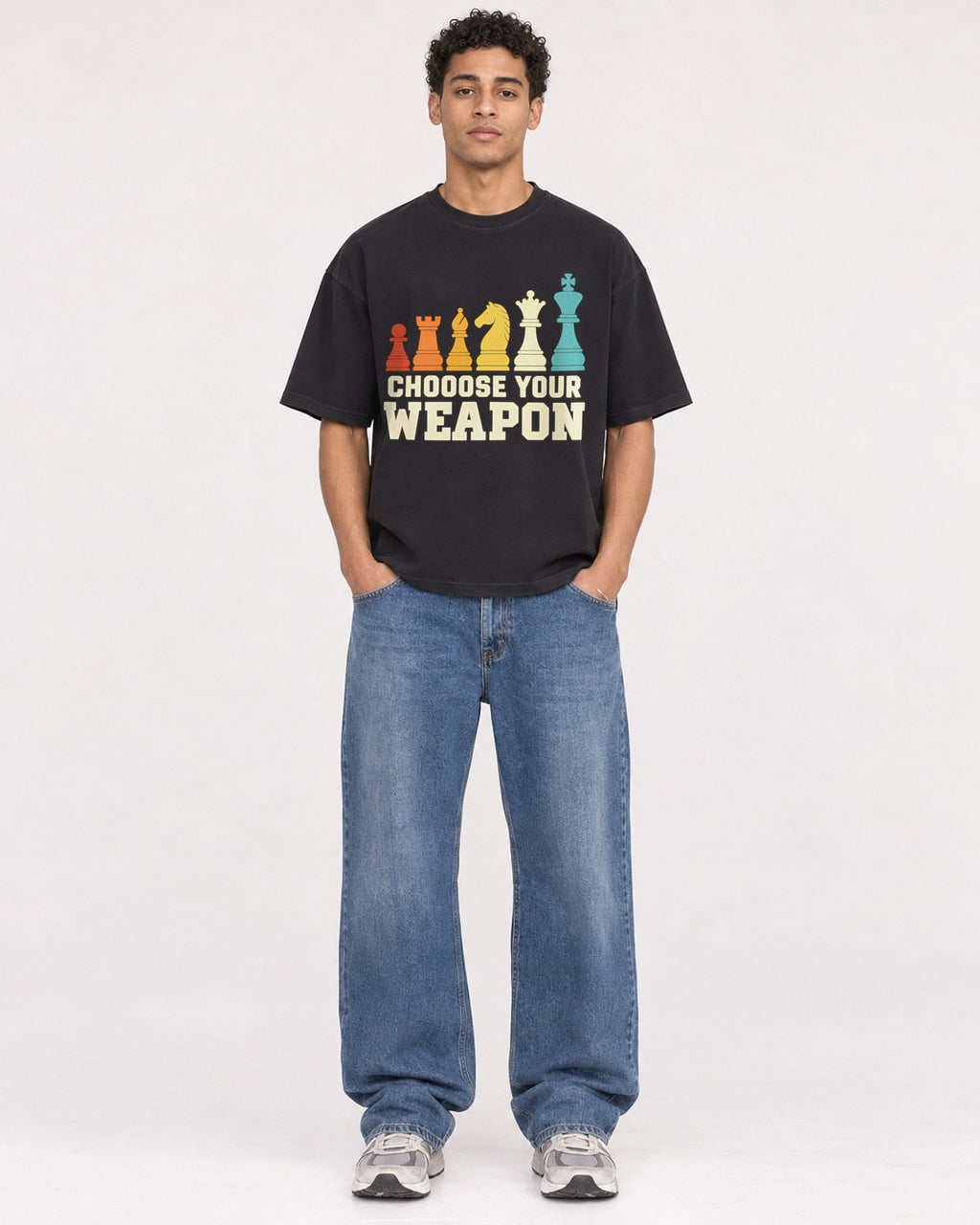 Mockup Boxy Heavyweight Tee Black male full-body 10