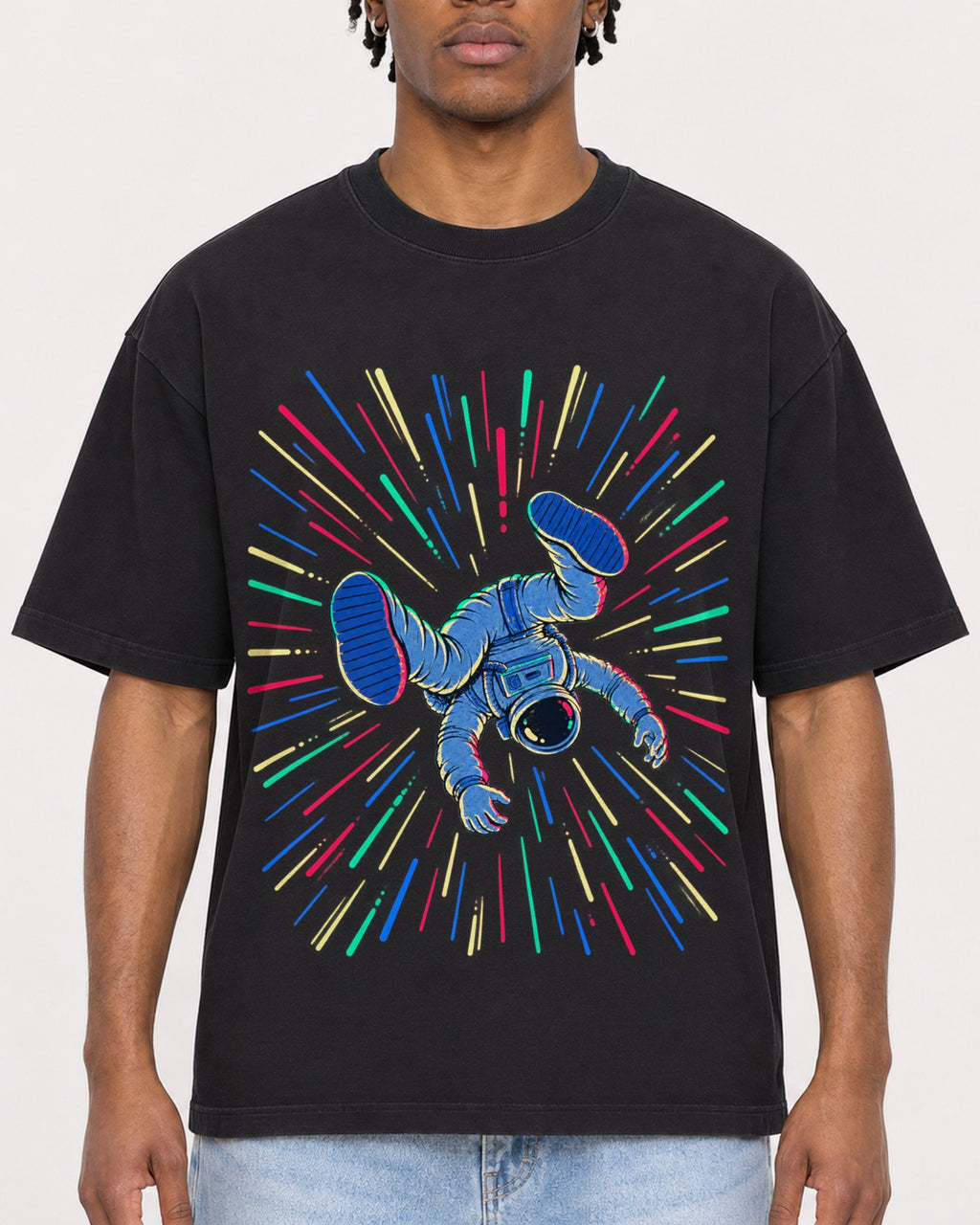 Mockup Boxy Heavyweight Tee Black male close-up 05