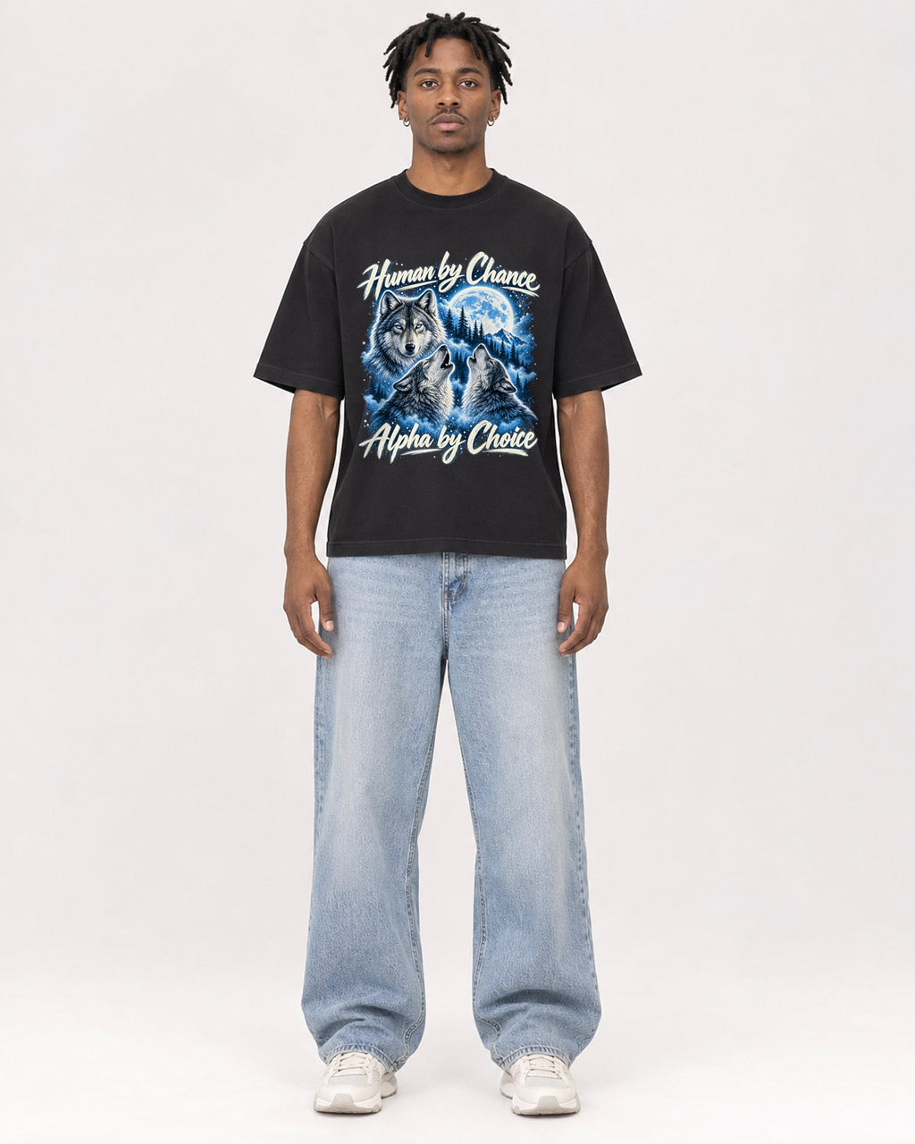 Mockup Boxy Heavyweight Tee Black male full-body 05
