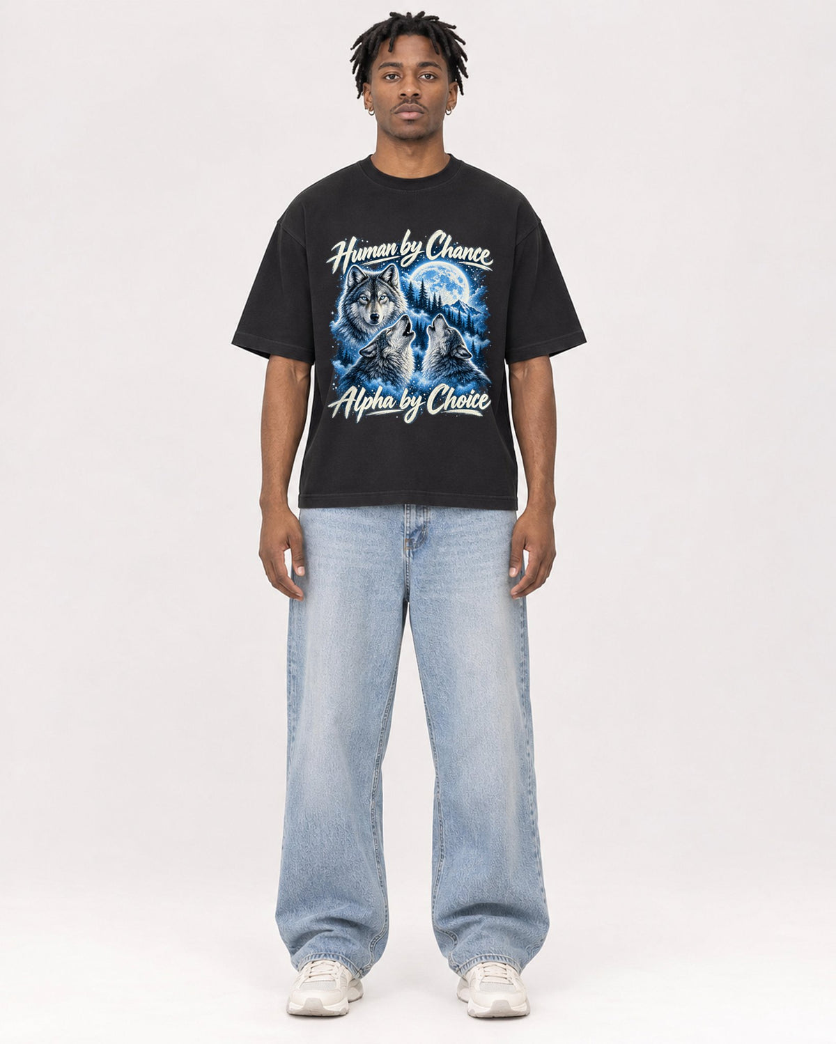 Mockup Boxy Heavyweight Tee Black male full-body 05