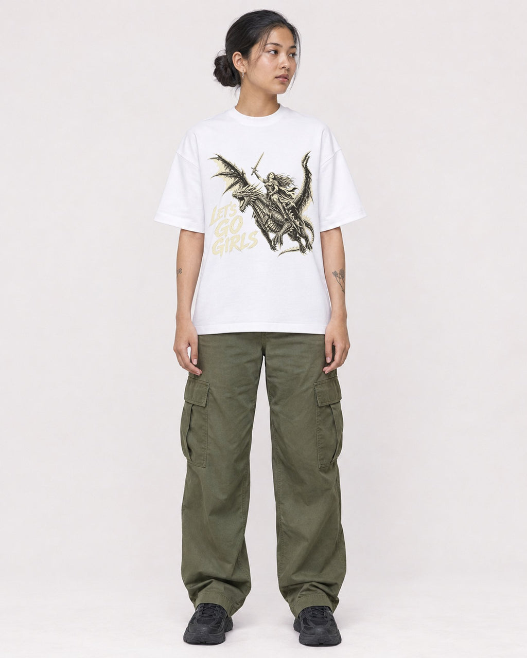 Mockup Boxy Heavyweight Tee White female full-body 12