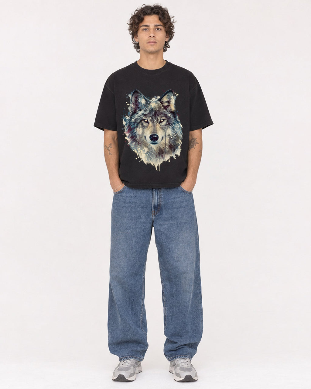 Mockup Boxy Heavyweight Tee Black male full-body 30