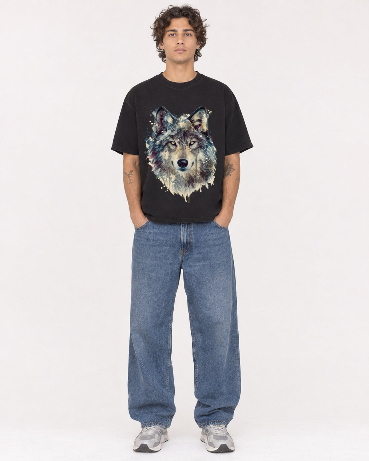 Mockup Boxy Heavyweight Tee Black male full-body 30