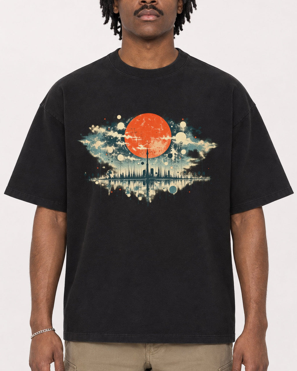 Mockup Boxy Heavyweight Tee Black male close-up 04