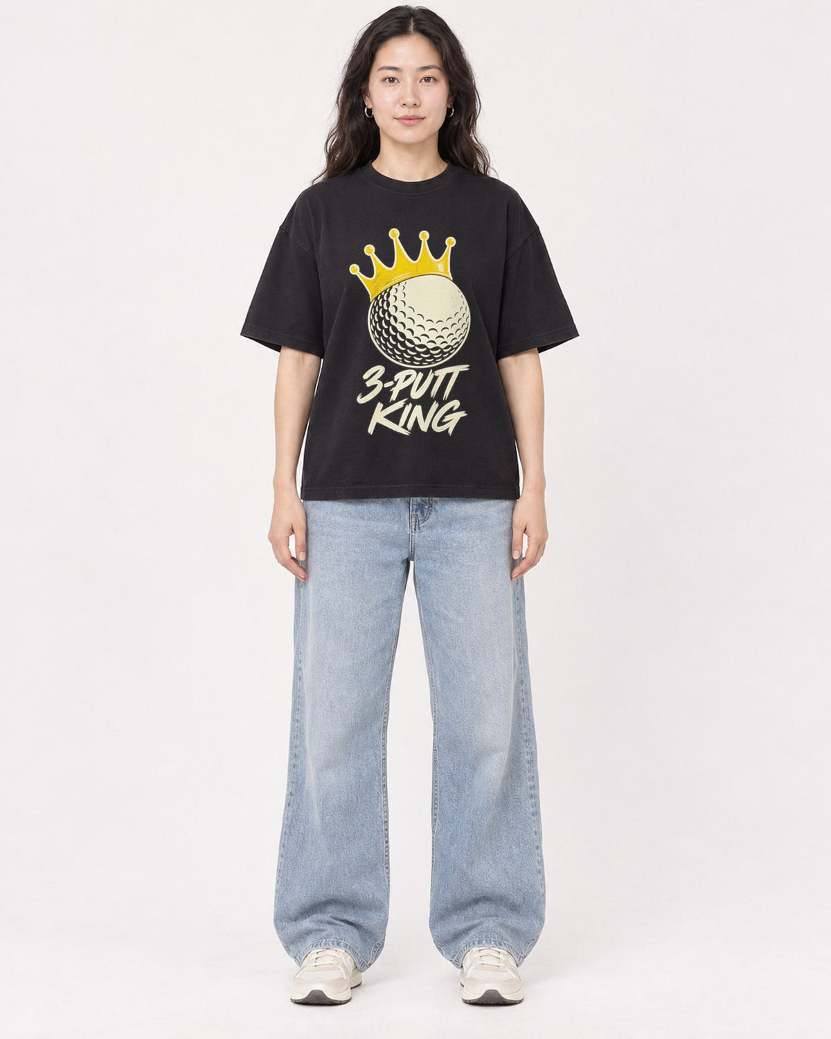 Mockup Boxy Heavyweight Tee Black female full-body 03