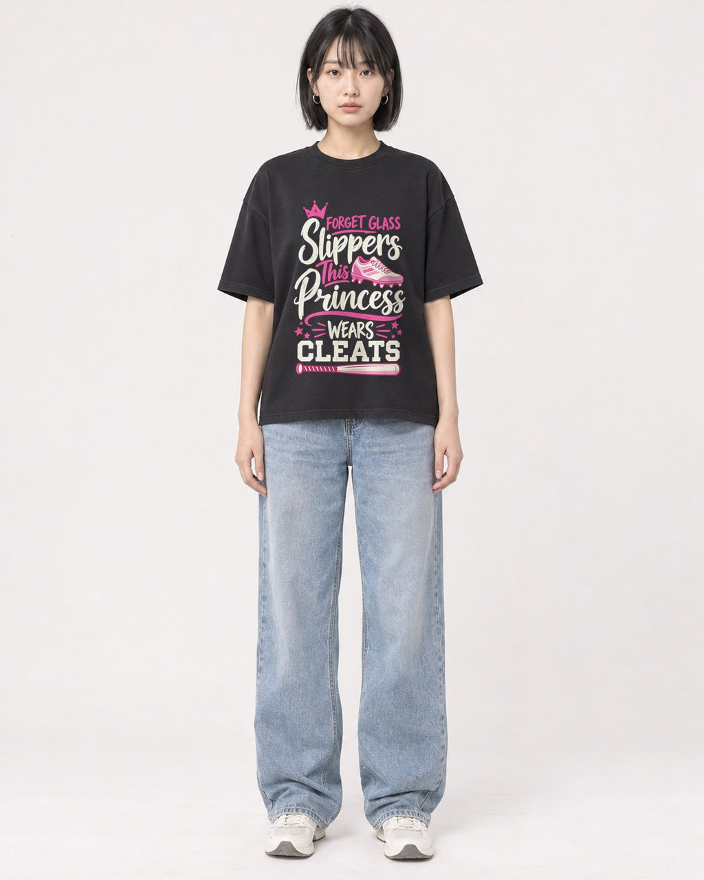 Mockup Boxy Heavyweight Tee Black female full-body 11